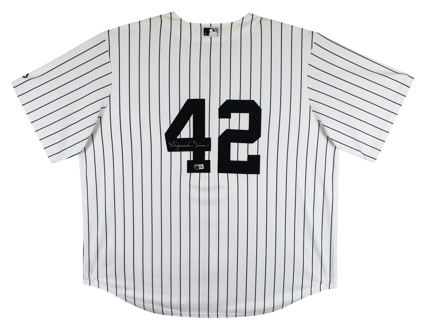 Yankees Mariano Rivera Signed White Pinstripe Majestic Cool Base Jersey BAS Wit