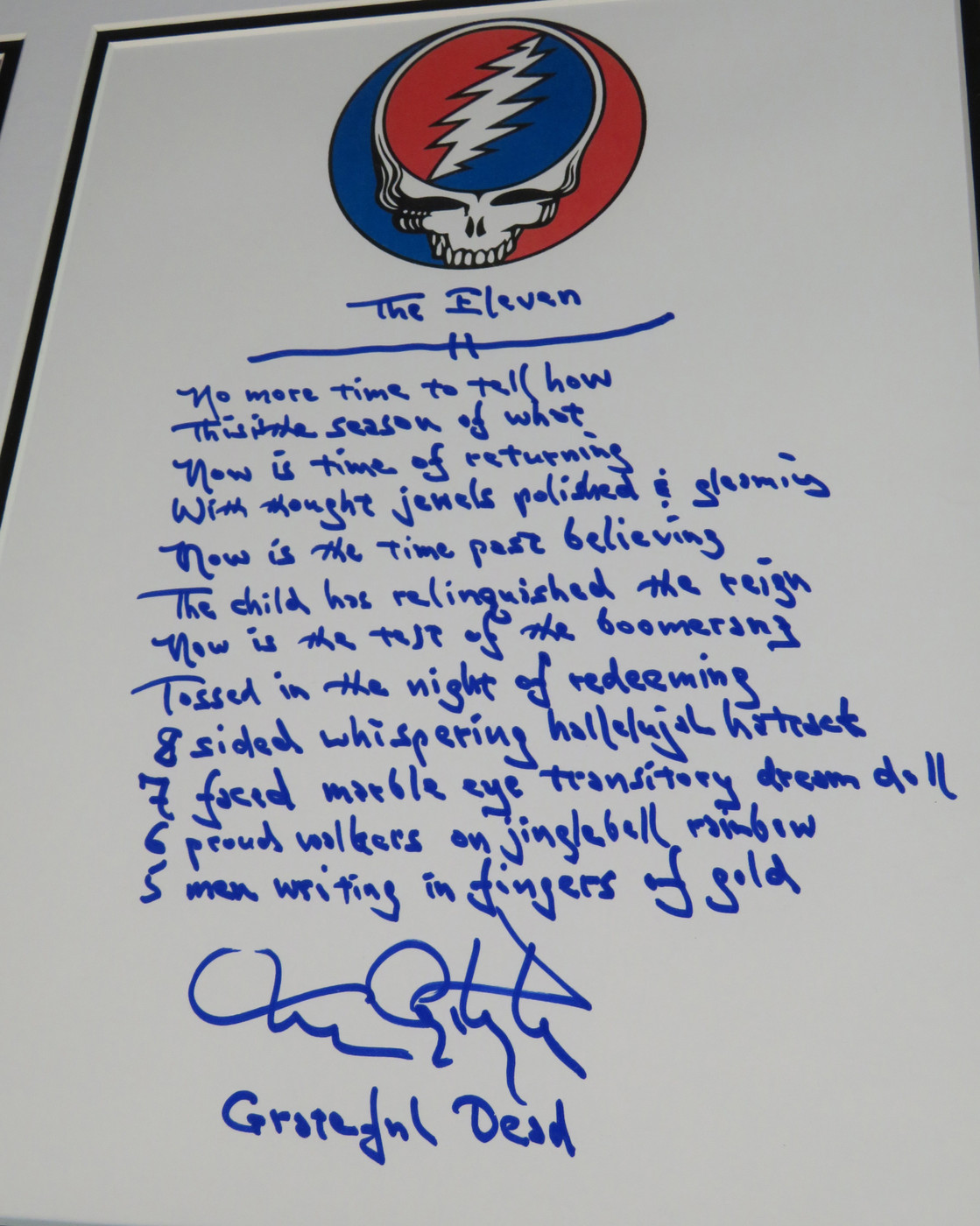 Grateful Dead Signed Handwritten Lyrics