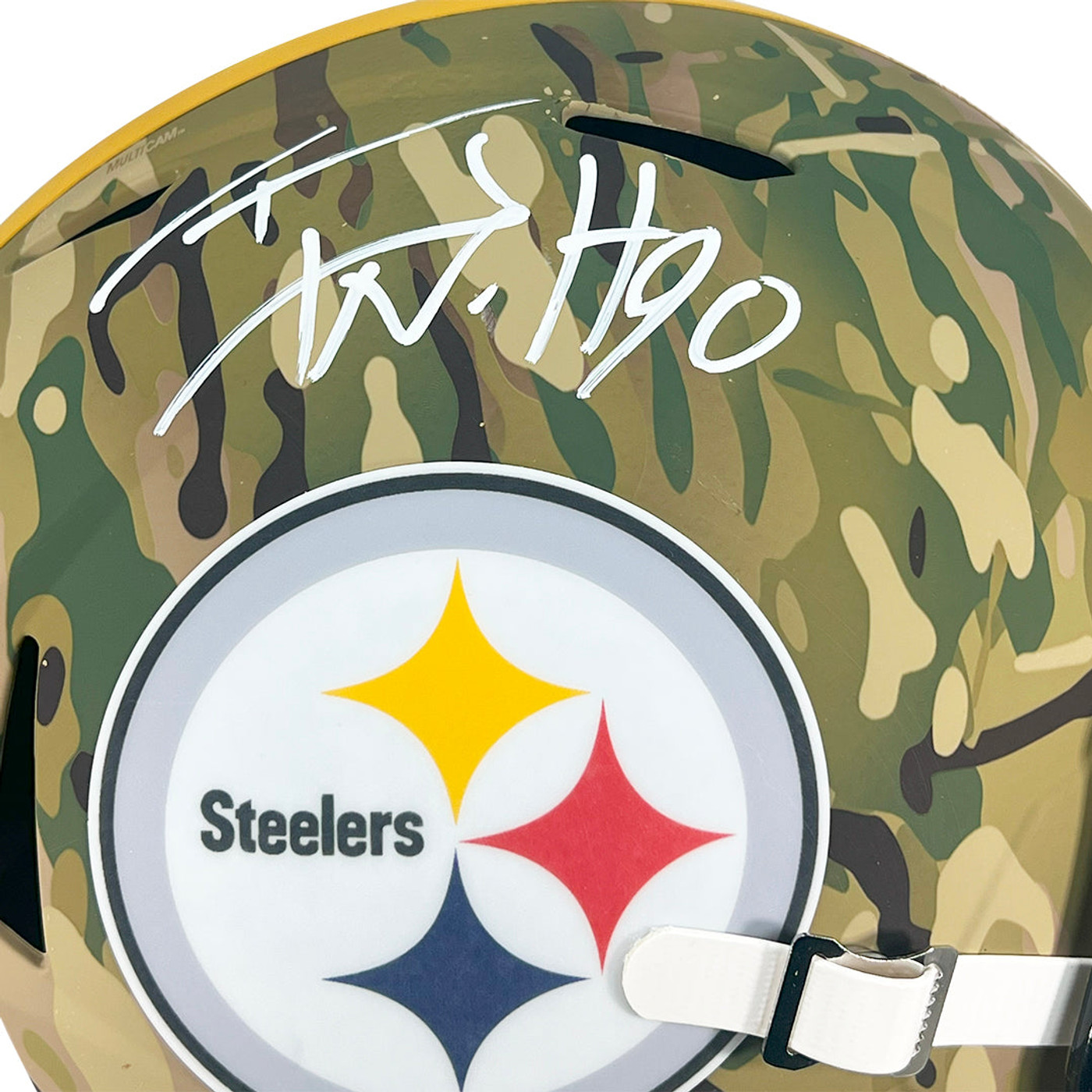 TJ Watt Signed Pittsburgh Steelers Camo Speed Full-Size Replica Football Helmet (Beckett)