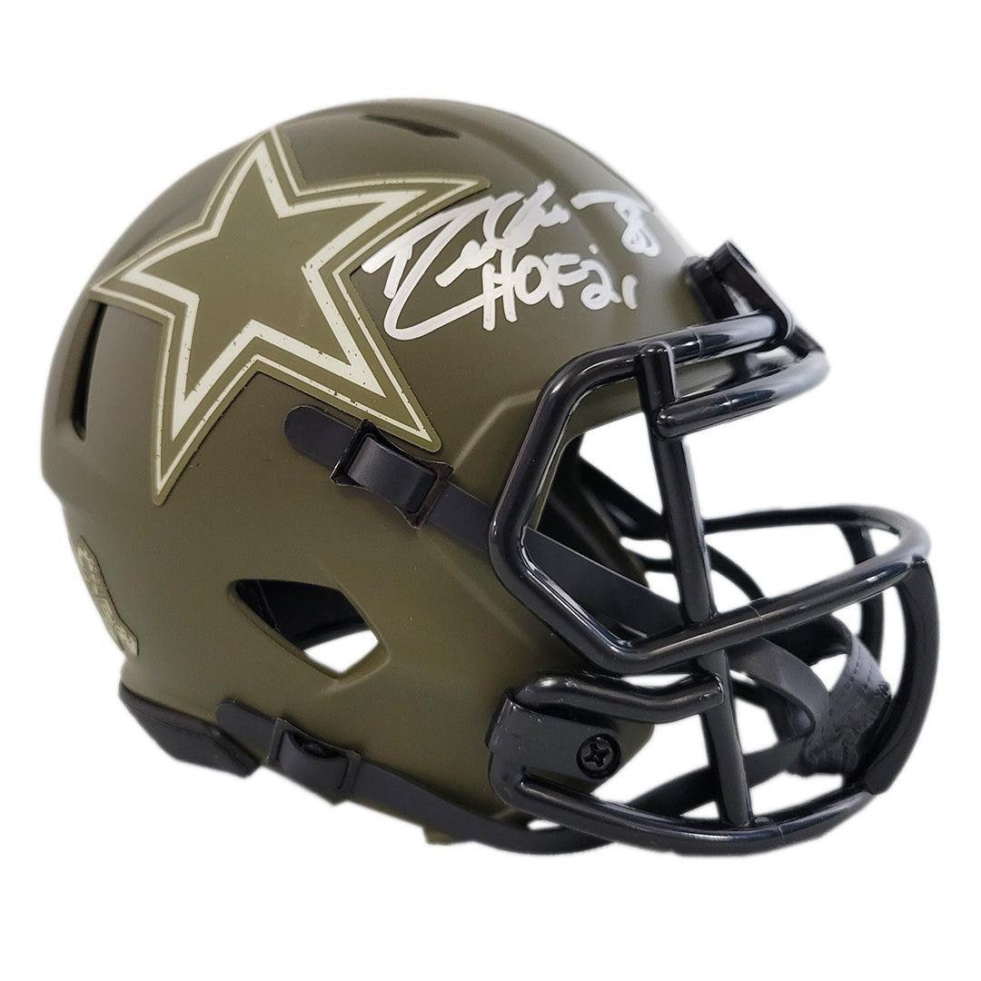 Drew Pearson Signed HOF 21 Inscription Dallas Cowboys Salute to Service Speed Mini Football Helmet (JSA)