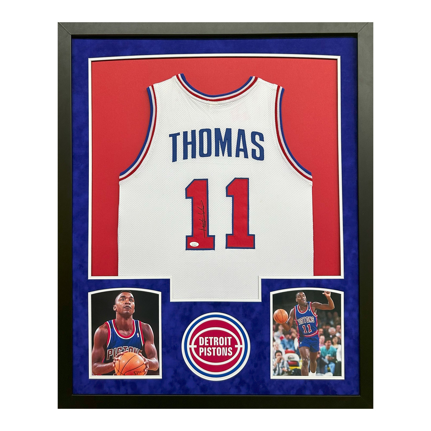 Isiah Thomas Signed Detroit White Custom Suede Matte Framed Basketball Jersey