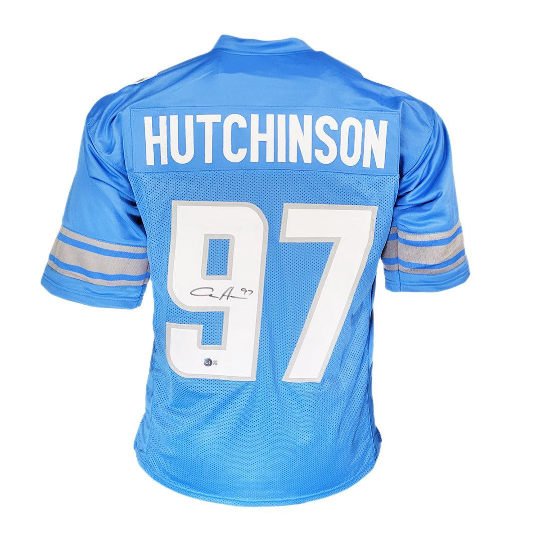 Aidan Hutchinson Signed Detroit Blue Football Jersey (Beckett)
