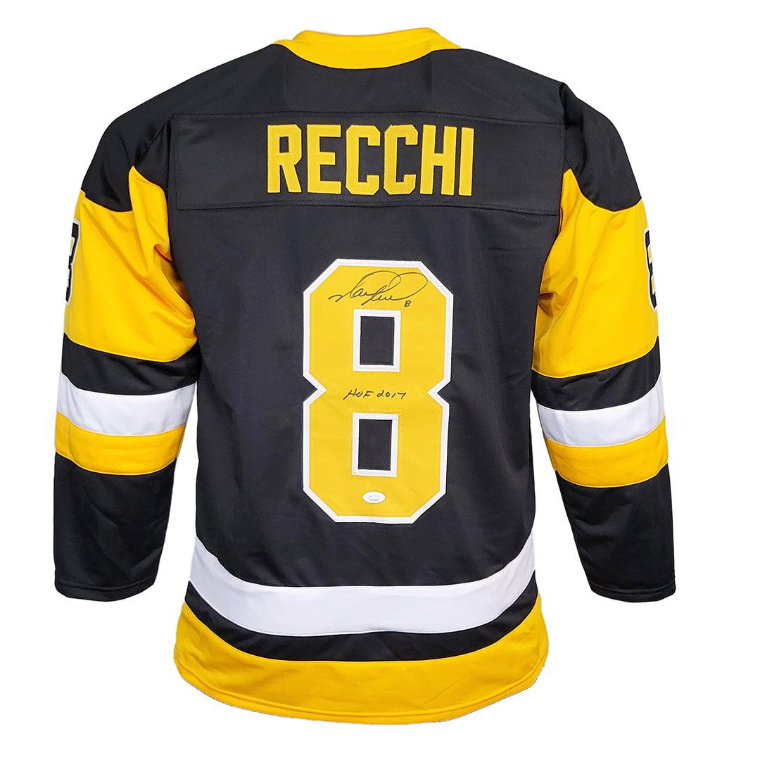 Mark Recchi Signed HOF 2017 Inscription Pittsburgh Black Hockey Jersey (JSA)