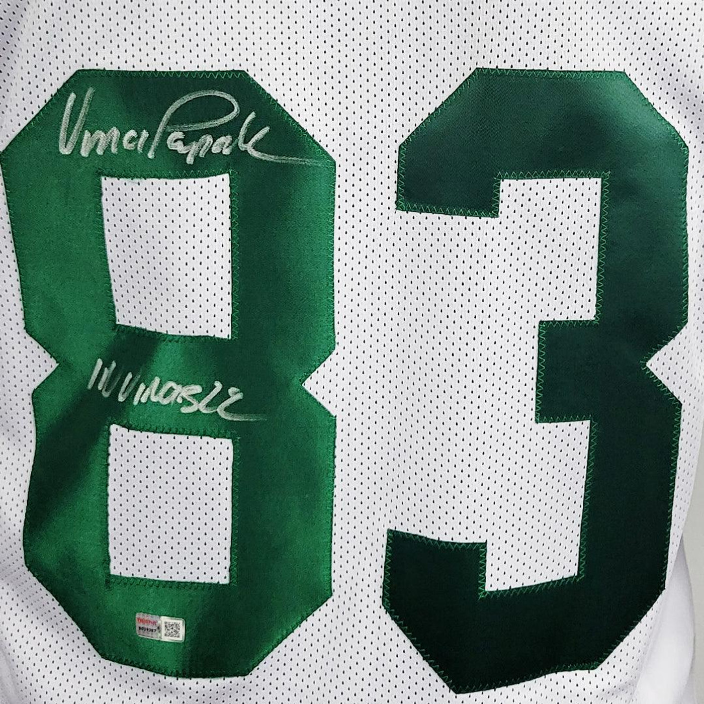Vince Papale Signed Invincible inscription Philadelphia White Football Jersey Silver Ink (Tristar)