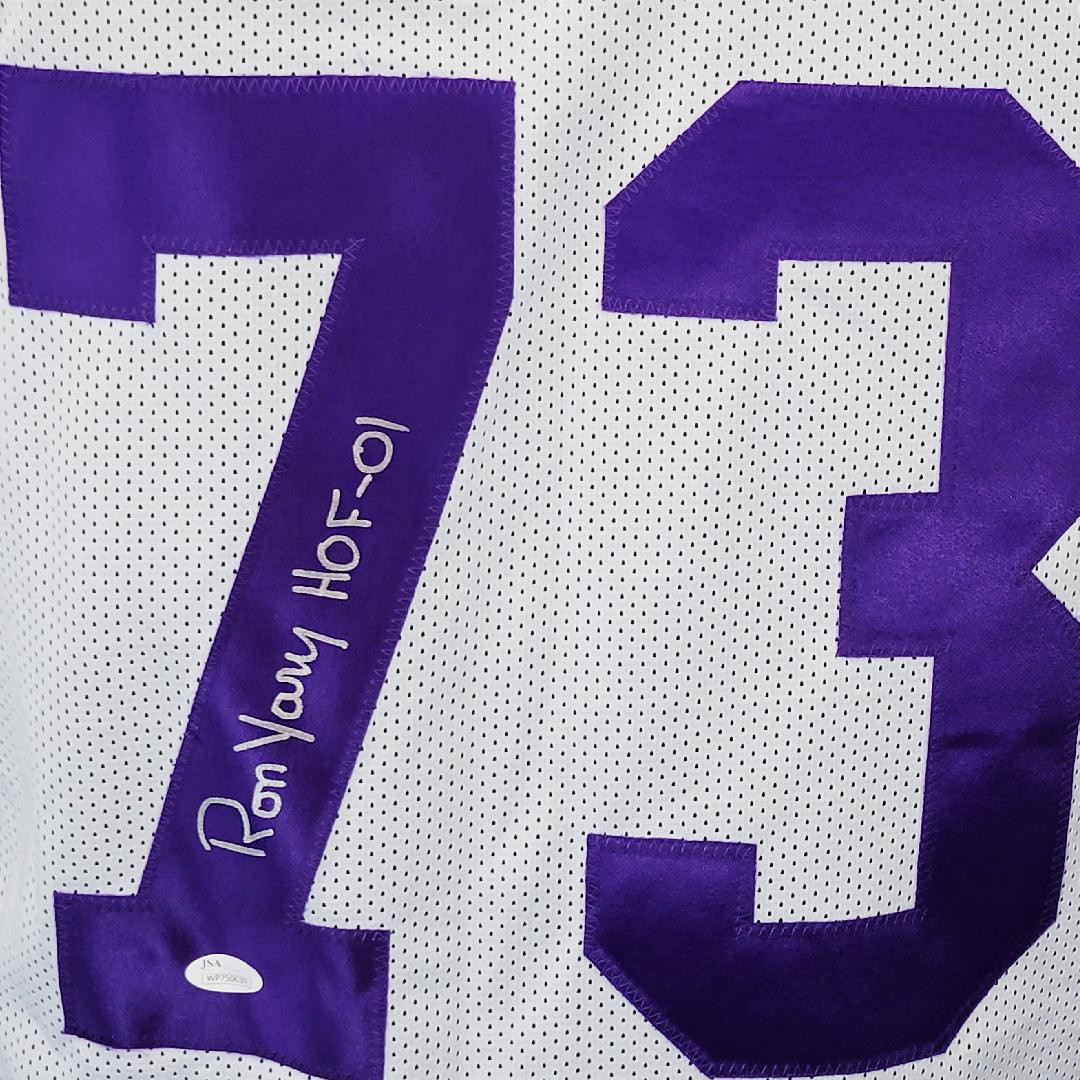 Ron Yary Signed HOF 01 Inscription Minnesota White Football Jersey (JSA)