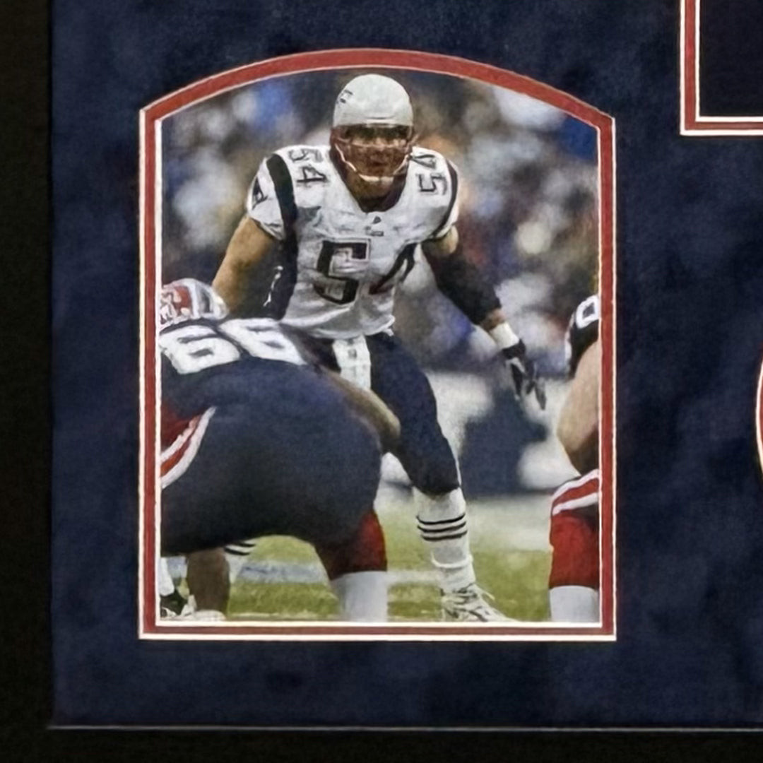 Tedy Bruschi Signed New England Blue Custom Suede Matte Framed Football Jersey (JSA)