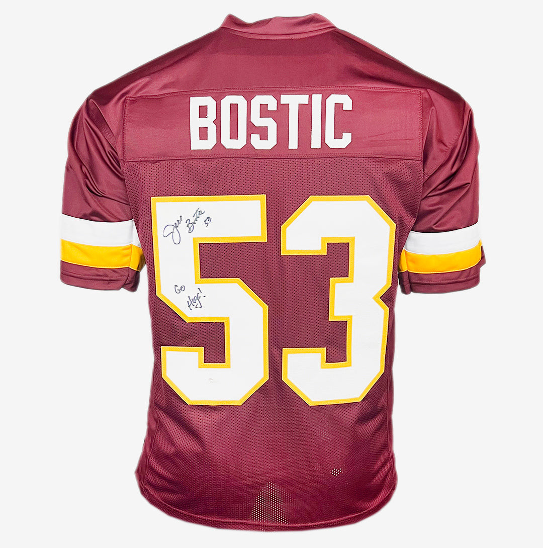 Jeff Bostic Signed Go Hogs Inscription Washington Red Football