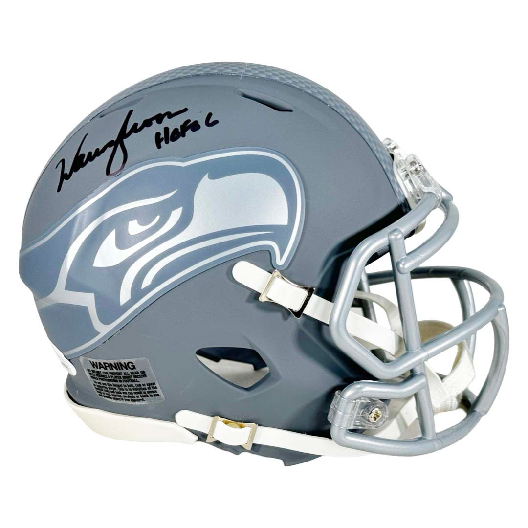 Warren Moon Signed HOF 06 Inscription Seattle Seahawks Slate Alternate Speed Mini Football Helmet (JSA)