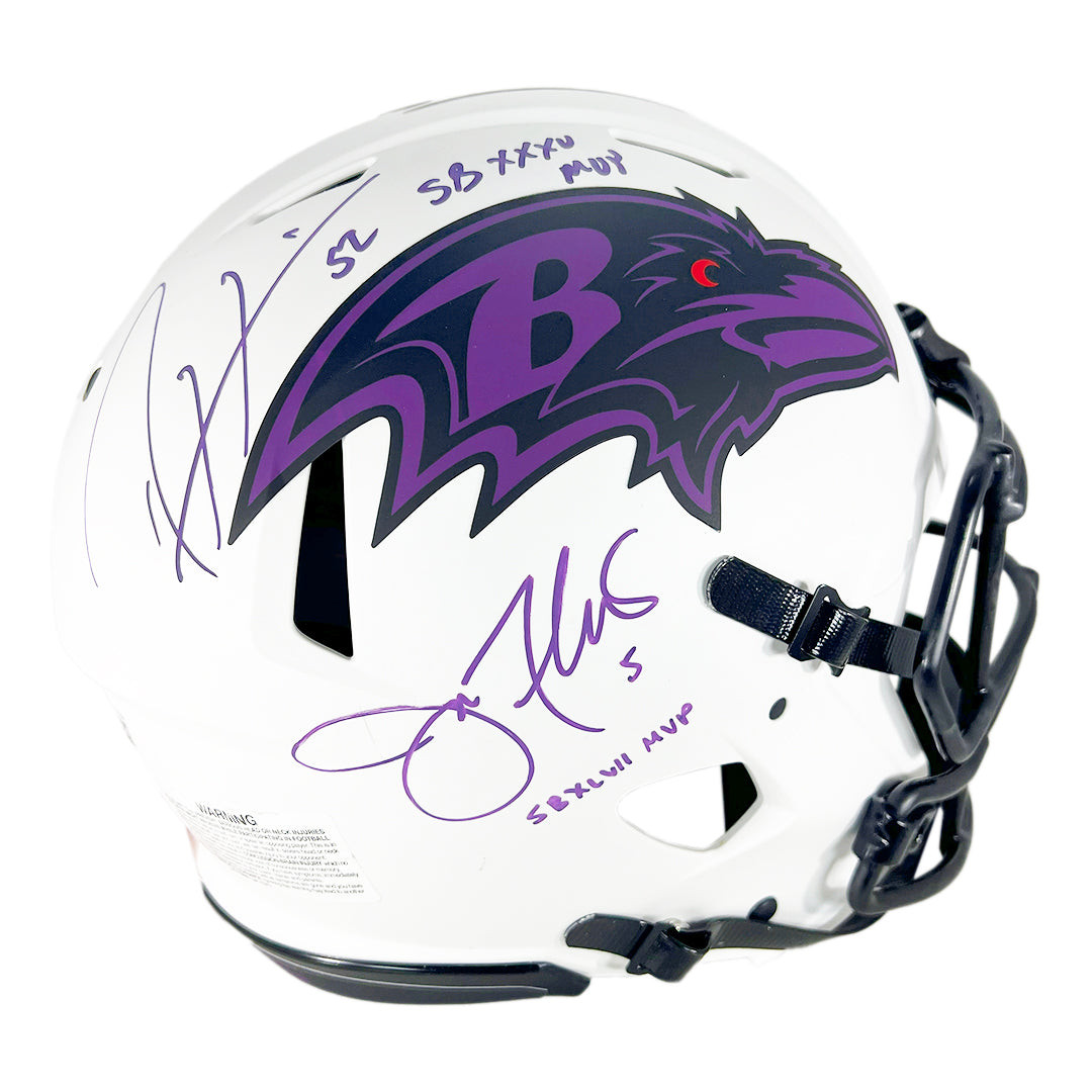 Joe Flacco Ray Lewis Signed SB MVP Inscription Baltimore Ravens