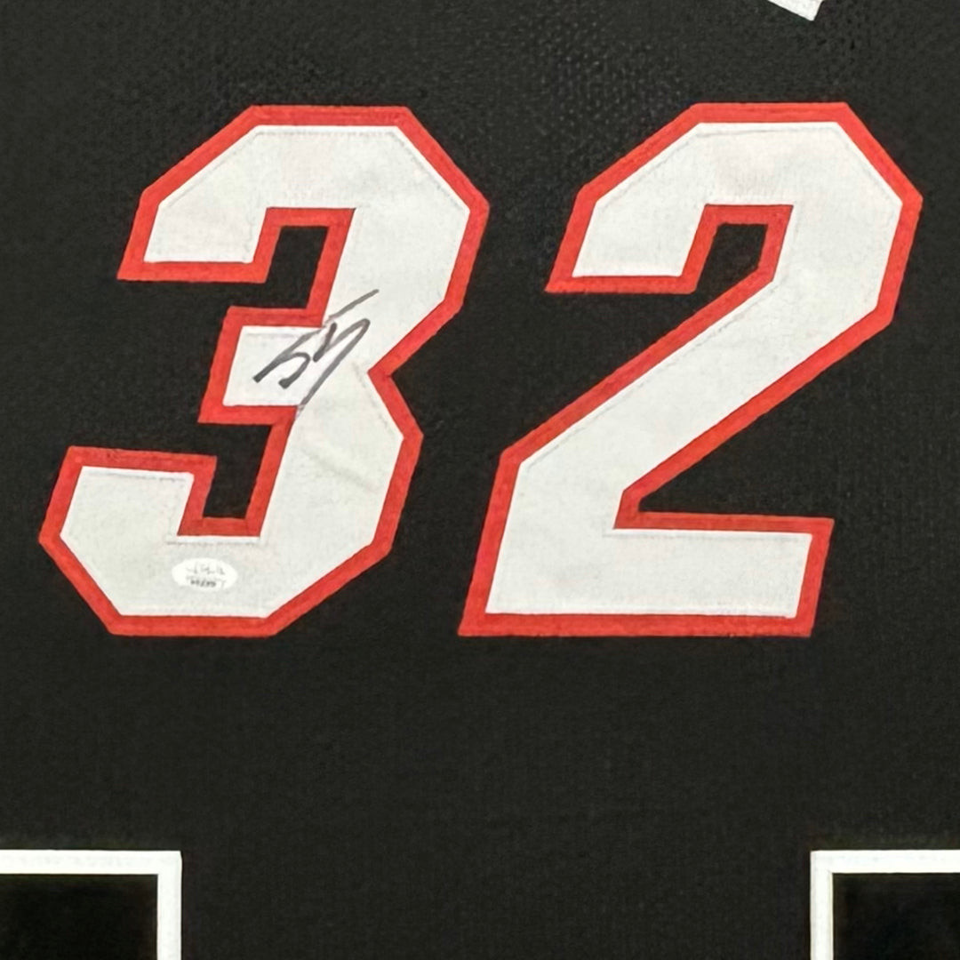 Shaquille O'Neal Signed Miami Black Custom Suede Matte Framed Jersey (Beckett)