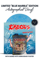 Limited Blue Marble Edition: Signed by All Active Exodus Band Members in Psychedelic White Marker. Numbered 1 - 75. Includes 40th Anniversary Poster Signed by All Active Exodus Band Members in Psychedelic White.