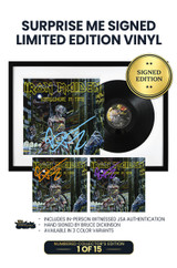 Limited Surprise Me Framed Edition: Includes Bruce Dickinson's Autograph on Vinyl Jacket in Light Blue, Orange, or Purple Ink. 15 Units of Each Color. *This Item Comes Framed.