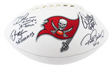 Bucs (4) Sapp, Brooks, Barber & Alstott Signed White Panel Logo Football BAS Wit Version 1