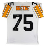 Steelers Joe Greene "Career Stat" Signed White M&N TB Jersey BAS Witnessed