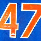 Jesse Orosco Signed Last Out Inscription New York Blue Baseball Jersey (JSA)