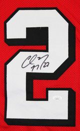 Christian McCaffrey Authentic Signed Red Pro Style Jersey w/ Dropshadow JSA