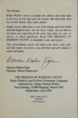 The Bridges of Madison County (Unsigned Advance Readers Copy)