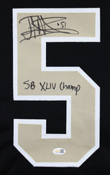 Jonathan Vilma "SB XLIV Champ" Signed Black Pro Style Jersey JSA Witnessed