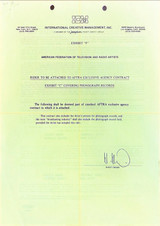 Malcolm McDowell Hand-Signed ICM Agency Contract