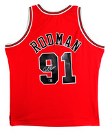 Bulls Dennis Rodman Signed Red Mitchell & Ness HWC Swingman Jersey BAS Witnessed