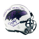 Ray Lewis and Joe Flacco Signed SB MVP Inscription Baltimore Ravens Lunar Eclipse Mini Football Helmet (Beckett)