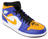 Magic Johnson Authentic Signed Right Nike Air Jordan 1 2022 Lakers Shoe BAS Wit