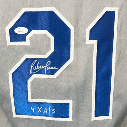 Ruben Sierra Signed 4x A/S Inscription Texas Grey Baseball Jersey (JSA)
