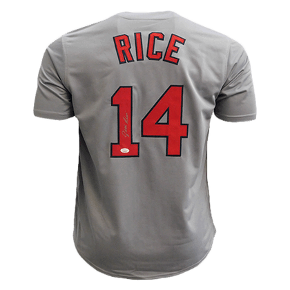 Jim Rice Autographed Boston Pro Style Baseball Throwback Jersey Grey (JSA)