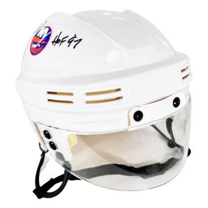 Brian Trottier Signed HOF 97 Inscription New York Islanders Mini NHL Hockey Helmet (JSA)