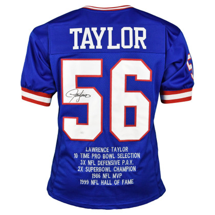 NFL TAYLOR サイン入りユニフォーム 56 Lawrence Taylor Signed Pro-Edition Blue Stat Football Jersey (JSA) -