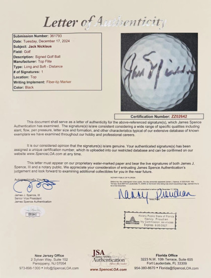 Jack Nicklaus Signed Autograph Golf Ball