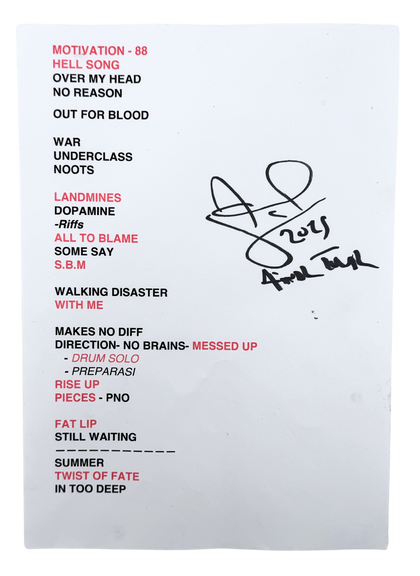 Official Sum 41 Tour Setlists Signed by Frank Zummo