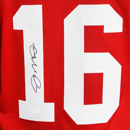 Joe Montana Autographed Pro Style Red Football Jersey (Beckett)