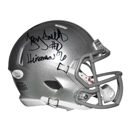 Troy Smith Signed 06 Heisman Inscription Ohio State Buckeyes Speed Mini Replica Silver Football Helmet (JSA)
