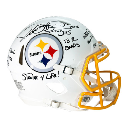 Jerome Bettis Signed Multi-Inscription Pittsburgh Steelers Authentic Flat White Speed Full-Size Football Helmet (Beckett)