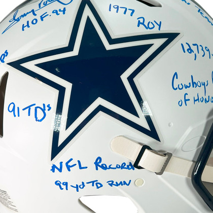 Tony Dorsett Signed Muti-Inscriptions Dallas Cowboys Authentic Flat White Speed Full-Size Football Helmet (Beckett)