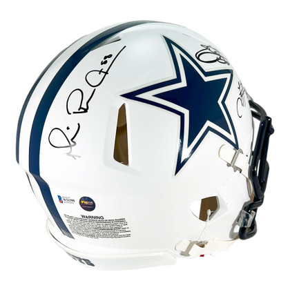 Cowboys Triplets Aikman, Emmitt & Irvin Signed Dallas Cowboys Authentic Flat White Speed Full-Size Football Helmet (Beckett)