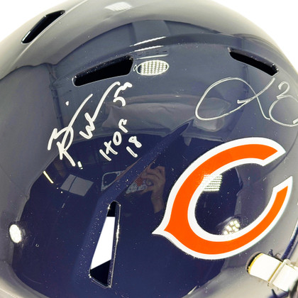 Brian Urlacher and Lance Briggs Signed HOF 18, Da Bears Inscriptions Chicago Bears Speed Full-Size Replica Football Helmet (Beckett)