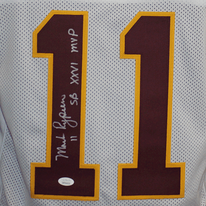 Mark Rypien Signed SB XXVI MVP Inscription Washington White Football Jersey (BECKETT )