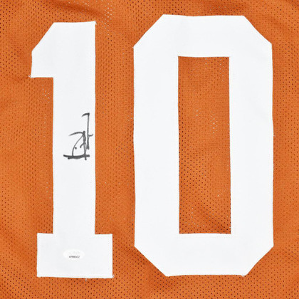 Vince Young Signed Texas College Orange Stats Football Jersey (JSA)