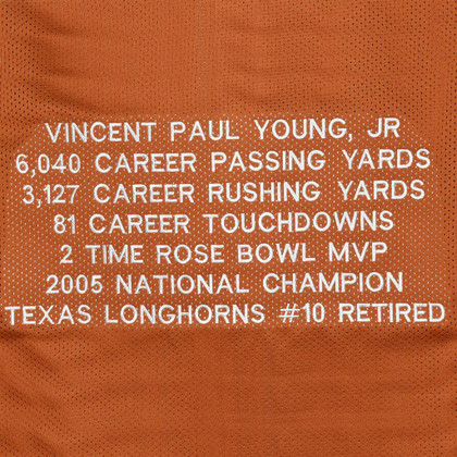 Vince Young Signed Texas College Orange Stats Football Jersey (JSA)