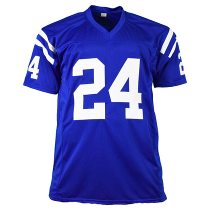 Lenny Moore HOF 75 Inscription Signed Indianapolis Blue Football Jersey (JSA)