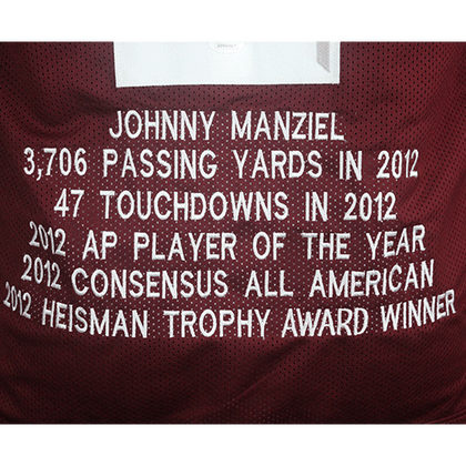 Johnny Manziel Maroon Autographed College Stats Football Jersey (JSA)