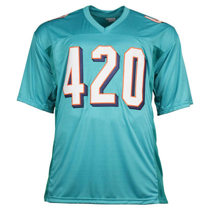 Ricky Williams Signed Puff Puff Run Smoke Weed Every Day Inscription Miami Pro Blue Football Jersey (Beckett)