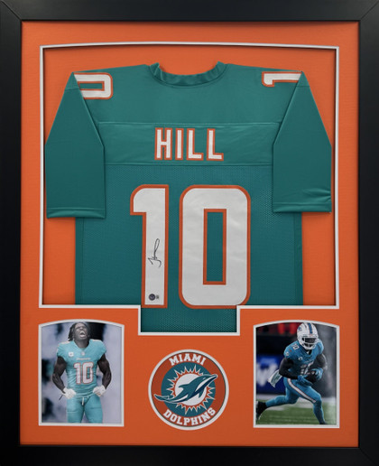 Tyreek Hill Signed Miami Teal Custom Suede Matte Framed Football Jersey