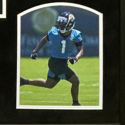 Travis Etienne Signed Jacksonville Black Custom Suede Matte Framed Football Jersey (Beckett)