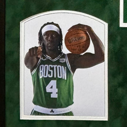 Jrue Holiday Signed Boston Green Custom Suede Matte Framed Basketball Jersey (JSA)