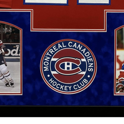 Guy Carbonneau Signed Red Custom Suede Matte Framed Hockey Jersey (JSA) Version 1