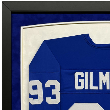 Doug Gilmour Signed Blue Custom Suede Matte Framed Hockey Jersey (JSA) Version 1