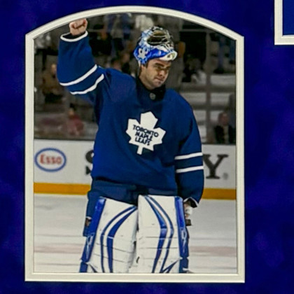 Curtis Joseph Signed Blue Custom Suede Matte Framed Hockey Jersey